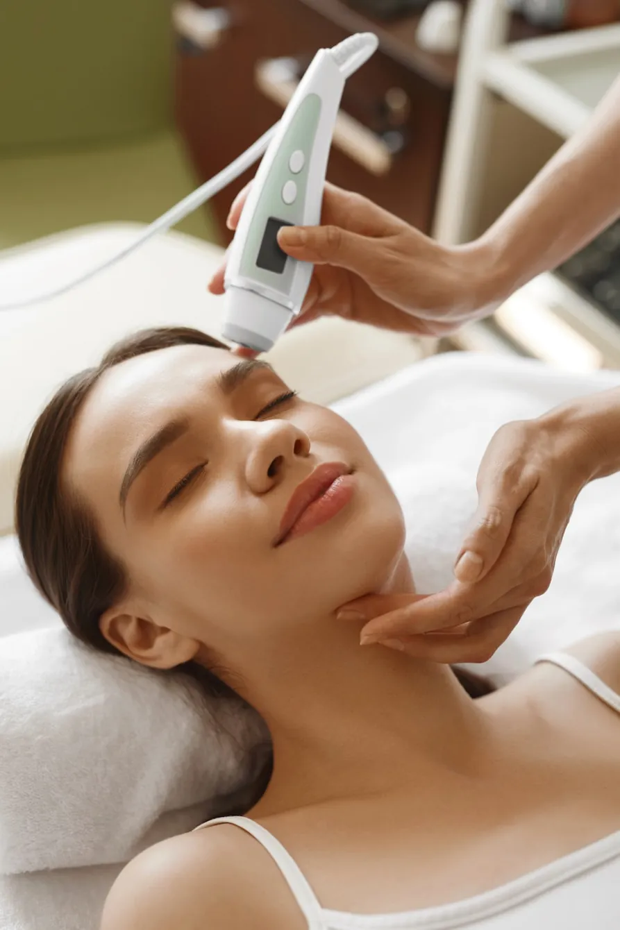 A client relaxing during a professional facial treatment