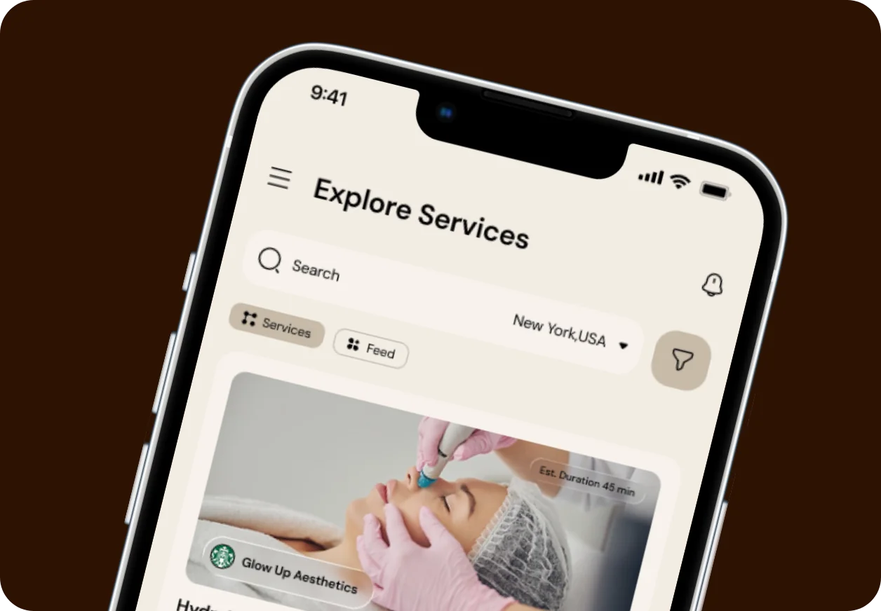 TEDDY app Explore Services screen listing nearby treatments